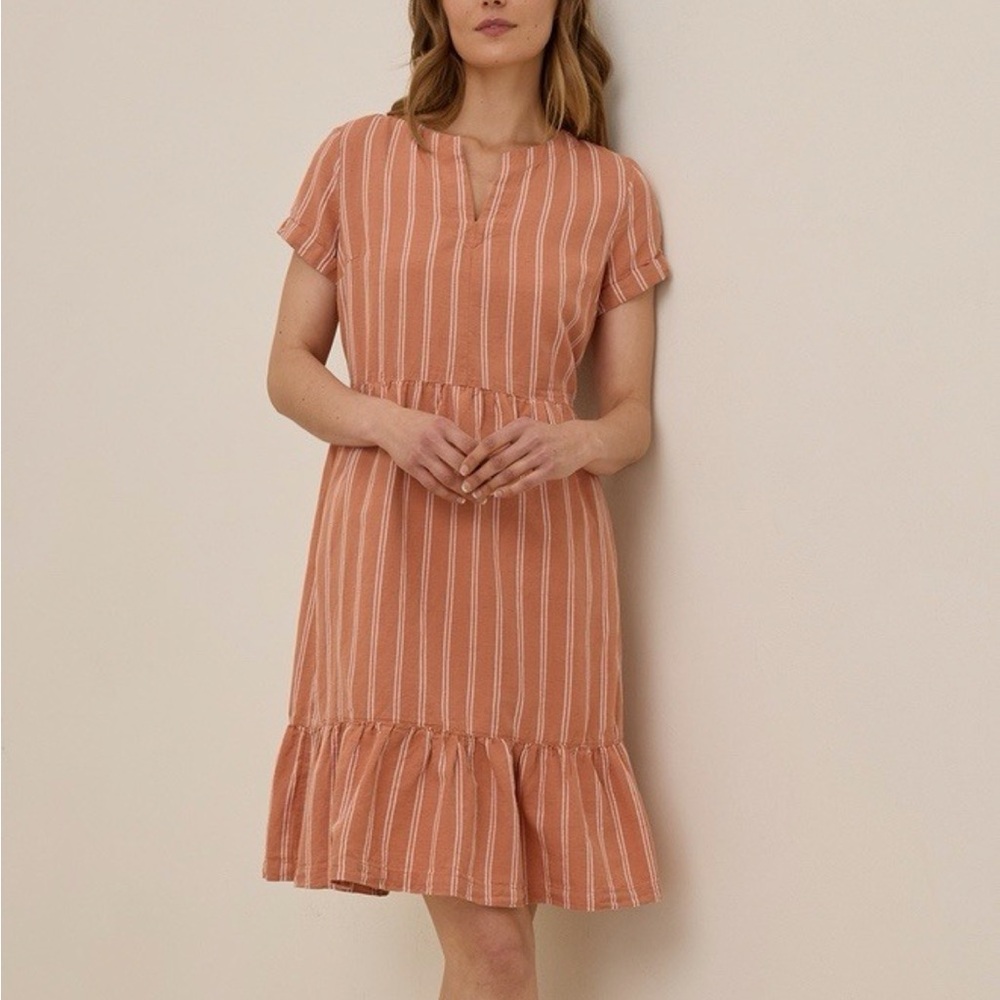 Pact organic cotton canopy linen blend notch neck dress